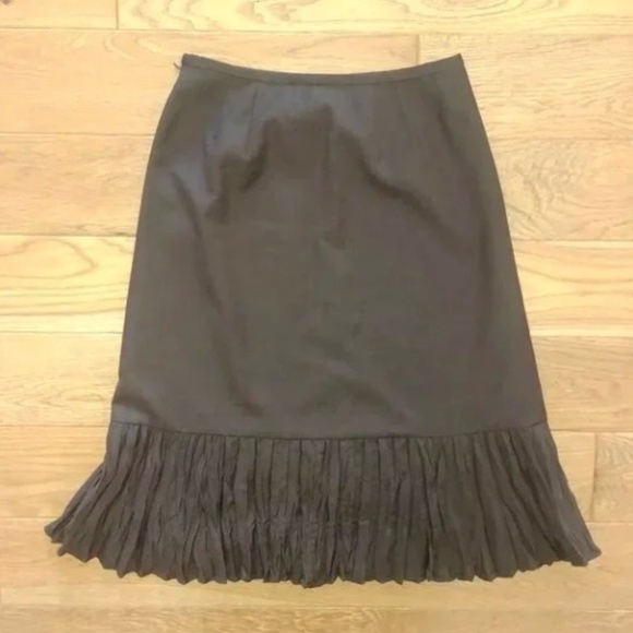 Ann Taylor wool midi skirt dark chocolate brown pleated flounce bottom 4 Petite - Picture 1 of 14